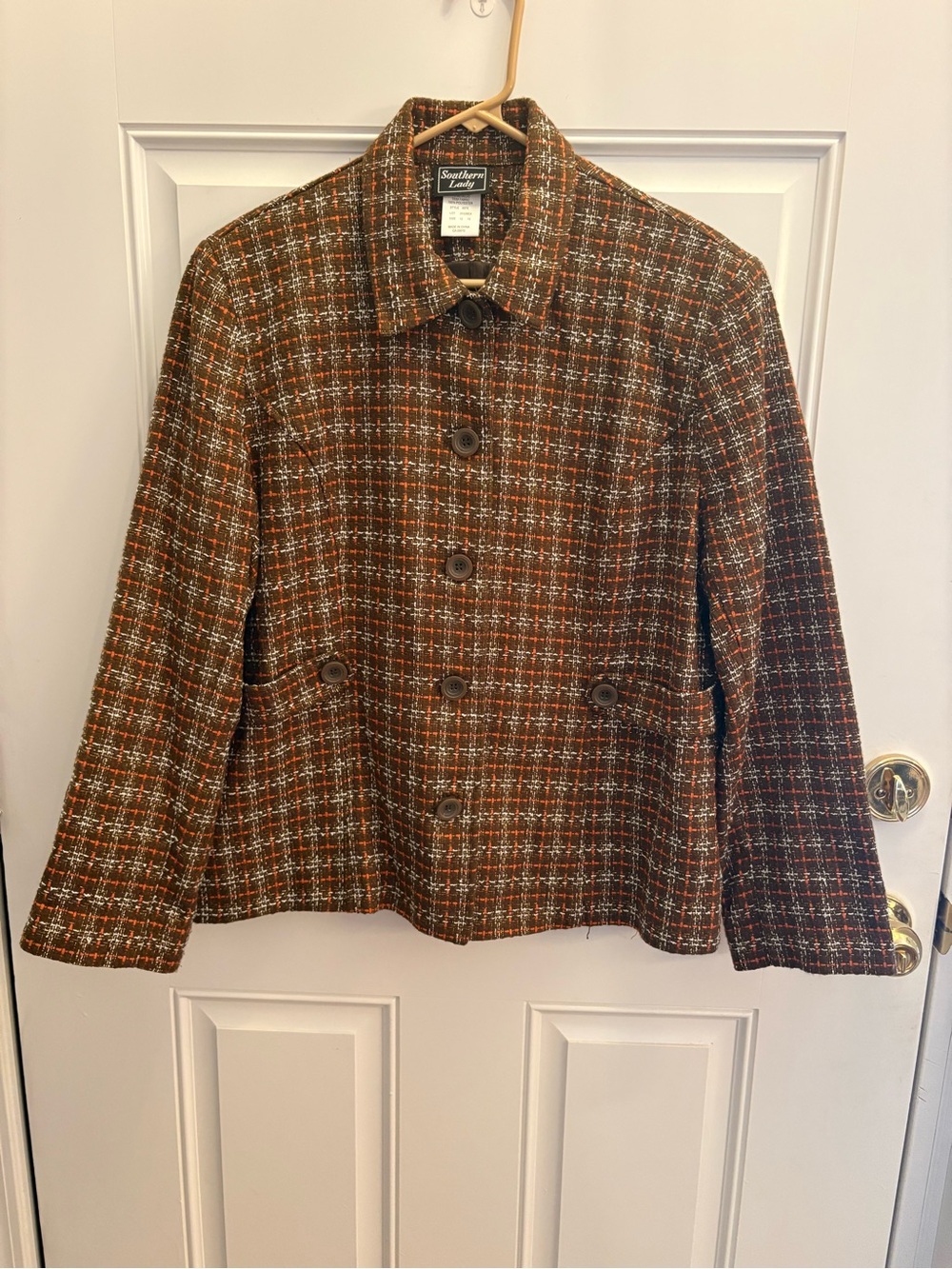 Southern Lady Brown Plaid Button-Front Blazer